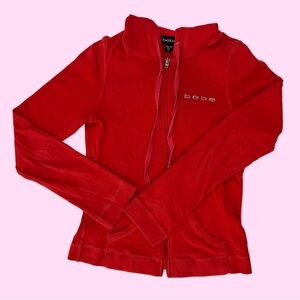 Bebe Red Hoodie Jacket with Rhinestones